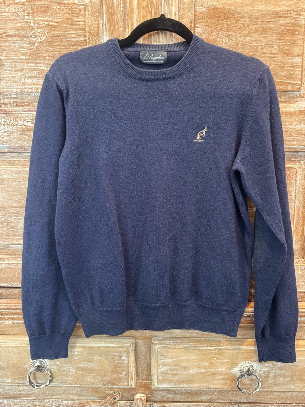 Australian Navy Crewneck Sweater Kangaroo Classic Minimalist Wool Blend UE made